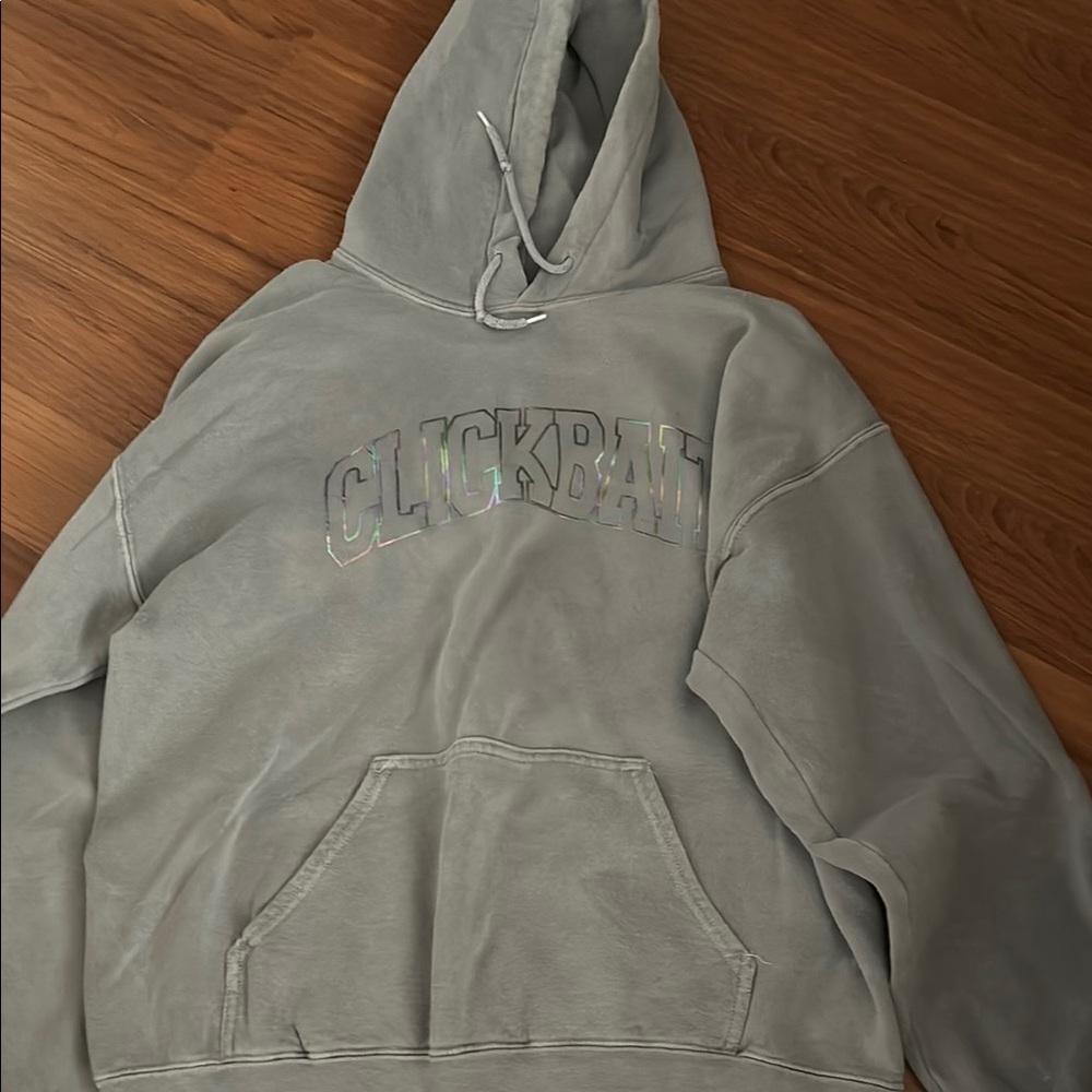 Gray Hooded Sweater with Soft Texture and Tonal Embroidery